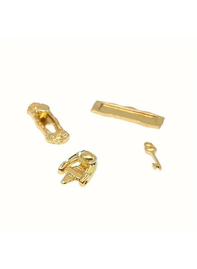 Vintage Golden Miniature Door With Red Paint White Frame Dollhouse Accessory 4pcs - Image 5