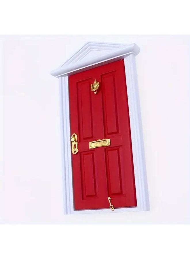 Vintage Golden Miniature Door With Red Paint White Frame Dollhouse Accessory 4pcs - Image 2