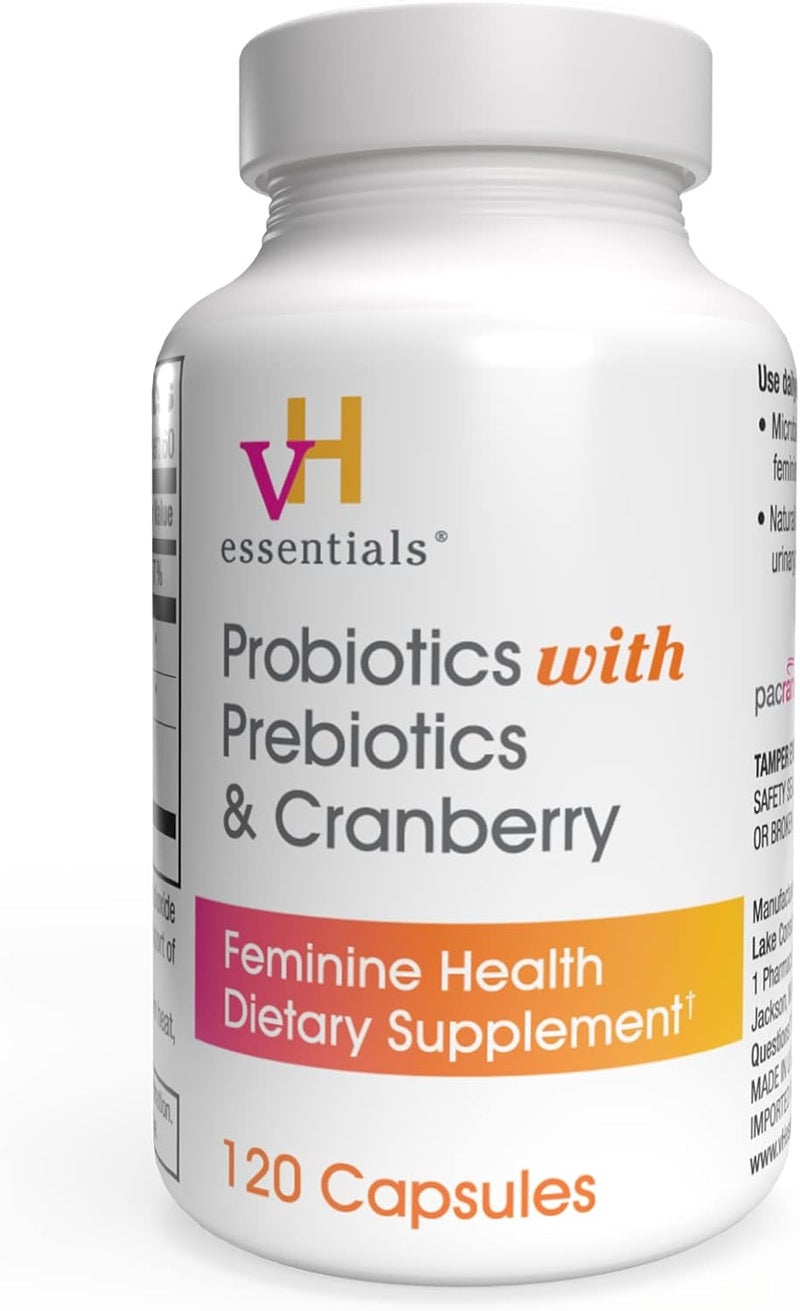 vH essentials Probiotics with Prebiotics and Cranberry Feminine Health Supplement Capsules 54436  pH Balanced Feminine Cleansing Wipes with Prebiotics Tea Tree  Aloe - Image 2
