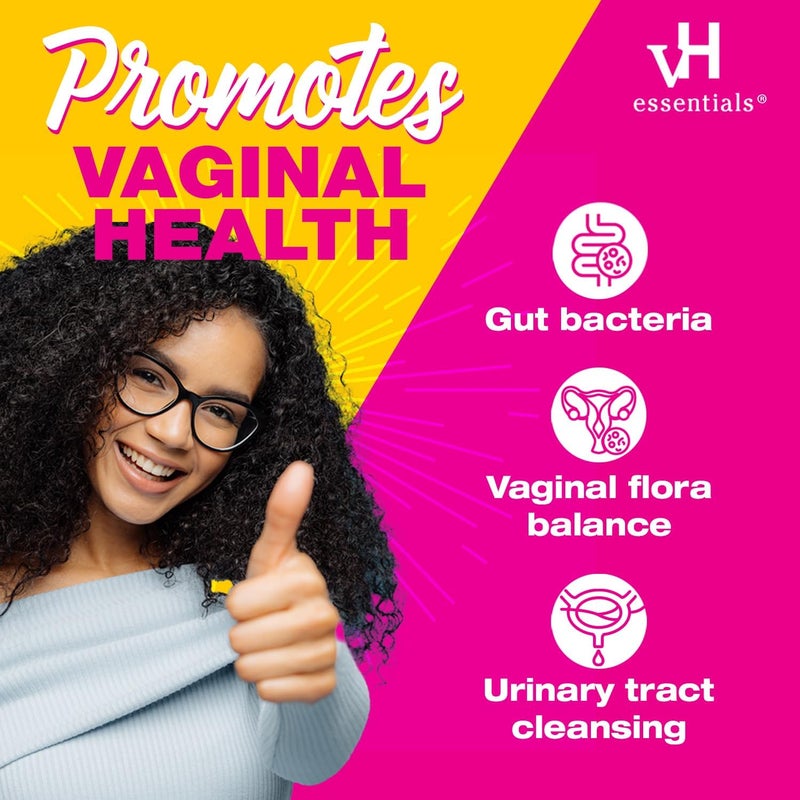 vH essentials Probiotics with Prebiotics and Cranberry Feminine Health Supplement Capsules 54436  pH Balanced Feminine Cleansing Wipes with Prebiotics Tea Tree  Aloe - Image 4