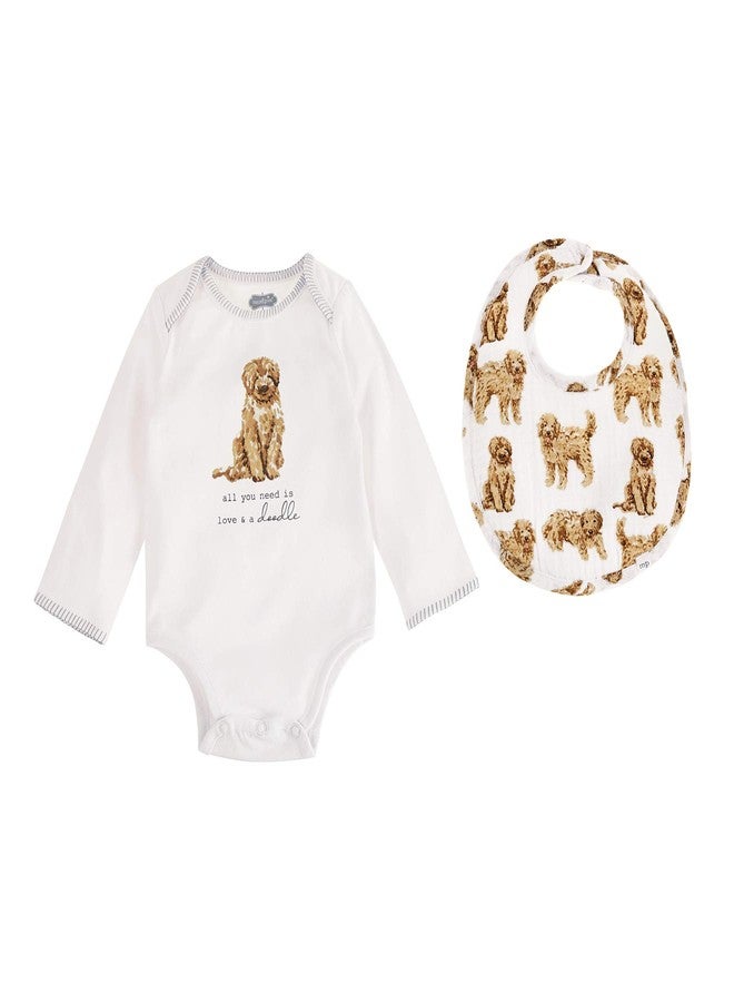 Mud Pie Dog Print Baby Crawler and Bib 2-Piece, Doodle, 0-6 Month - Image 1
