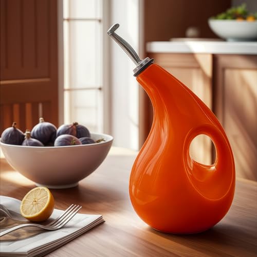 Decor & More - Ceramic Oil Dispenser 500 ML | Oil Container for Kitchen Decor | Oil Dispenser with Adjustable Removal Steel Lid for kitchen storage | Orange set of 1 - Image 2