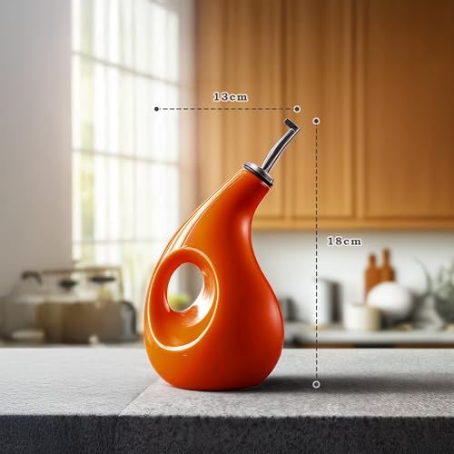 Decor & More - Ceramic Oil Dispenser 500 ML | Oil Container for Kitchen Decor | Oil Dispenser with Adjustable Removal Steel Lid for kitchen storage | Orange set of 1 - Image 3
