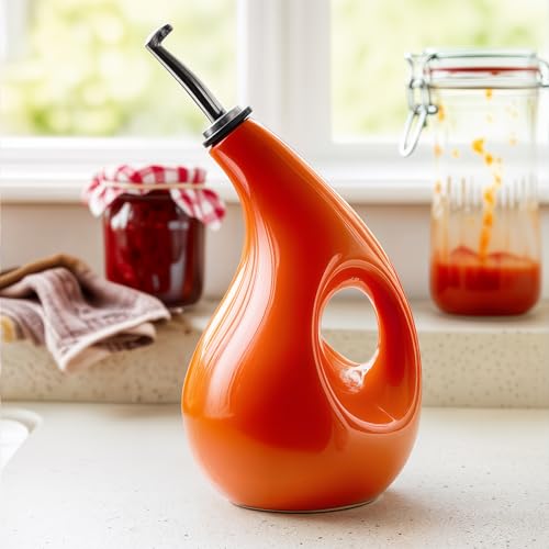 Decor & More - Ceramic Oil Dispenser 500 ML | Oil Container for Kitchen Decor | Oil Dispenser with Adjustable Removal Steel Lid for kitchen storage | Orange set of 1 - Image 1