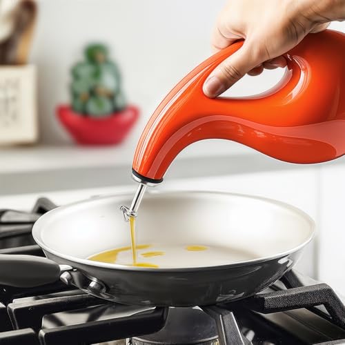 Decor & More - Ceramic Oil Dispenser 500 ML | Oil Container for Kitchen Decor | Oil Dispenser with Adjustable Removal Steel Lid for kitchen storage | Orange set of 1 - Image 4