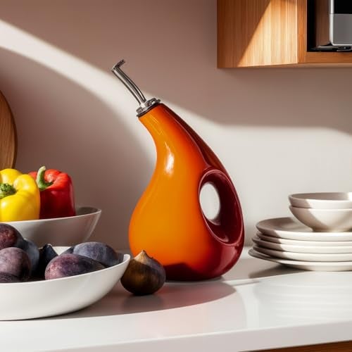 Decor & More - Ceramic Oil Dispenser 500 ML | Oil Container for Kitchen Decor | Oil Dispenser with Adjustable Removal Steel Lid for kitchen storage | Orange set of 1 - Image 5