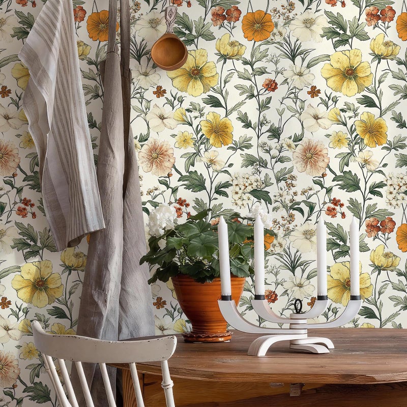 JiffDiff Vintage Floral Peel and Stick Wallpaperï¼ŒContact Paper Boho Neutral Wallpaper Self Adhesive Wall Paper for Bathroom Covering Wall Cabinets Decorative 17.3" x 120" - Image 4