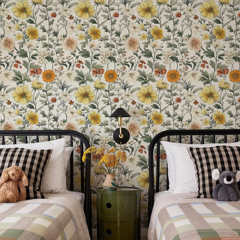 JiffDiff Vintage Floral Peel and Stick Wallpaperï¼ŒContact Paper Boho Neutral Wallpaper Self Adhesive Wall Paper for Bathroom Covering Wall Cabinets Decorative 17.3" x 120" - Image 2