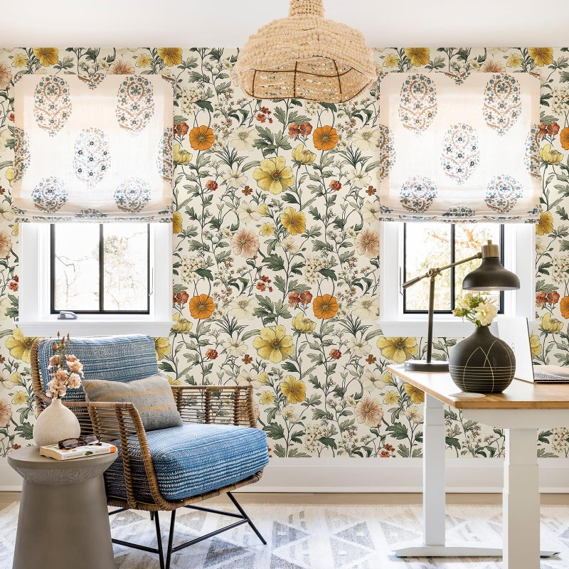 JiffDiff Vintage Floral Peel and Stick Wallpaperï¼ŒContact Paper Boho Neutral Wallpaper Self Adhesive Wall Paper for Bathroom Covering Wall Cabinets Decorative 17.3" x 120" - Image 3