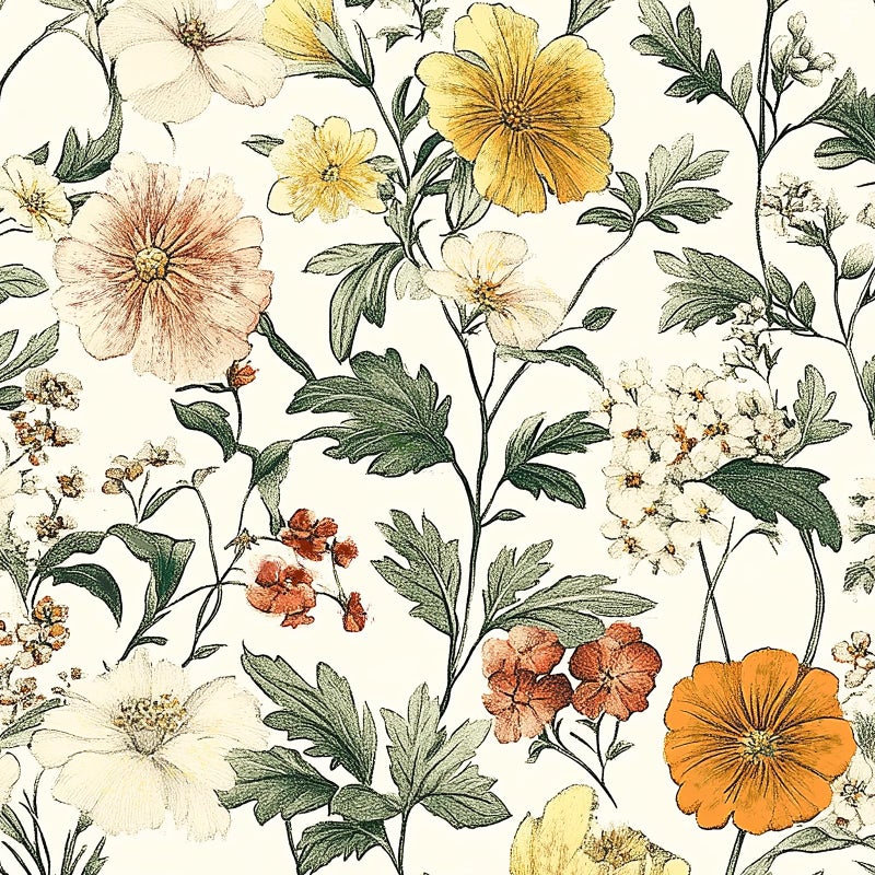 JiffDiff Vintage Floral Peel and Stick Wallpaperï¼ŒContact Paper Boho Neutral Wallpaper Self Adhesive Wall Paper for Bathroom Covering Wall Cabinets Decorative 17.3" x 120" - Image 1