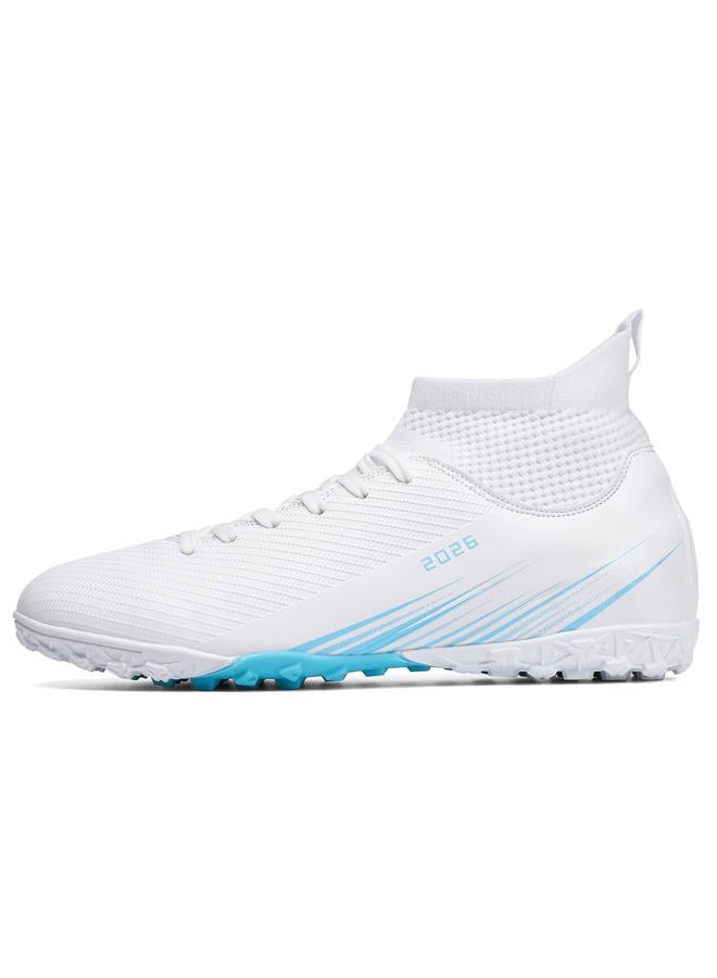 Biayvisas Soccer Cleats for Mens Womens Turf Soccer Shoes Indoor Footall Cleats High Ankle TF AG FG Football Boots Wide Training Sneaker, 2501 Tf White, 7.5 Women/6 Men - Image 5