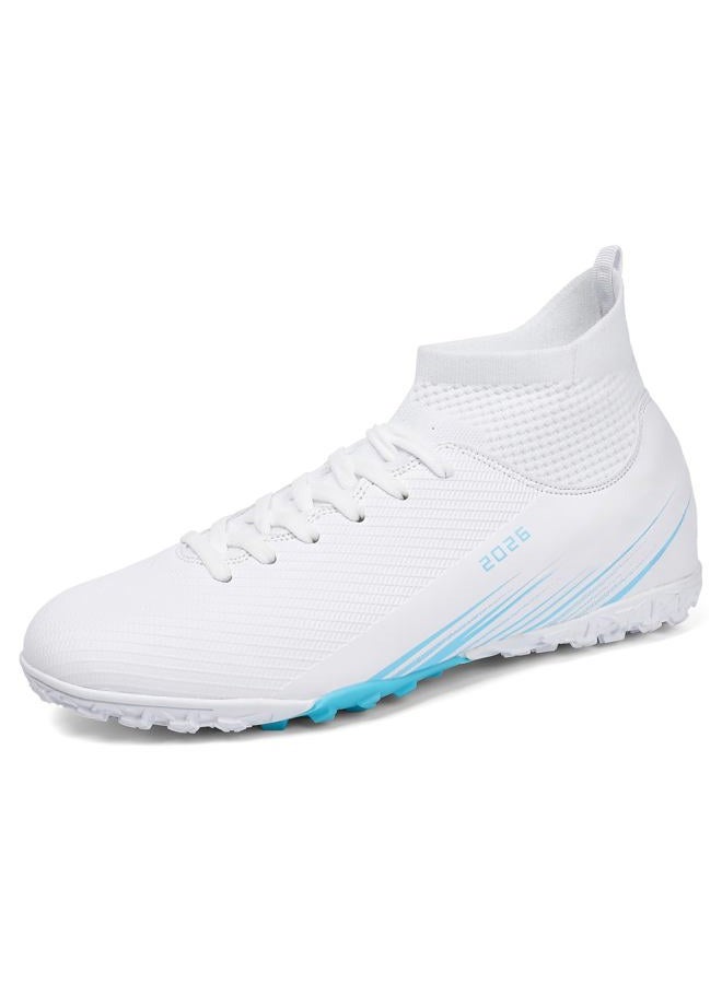 Biayvisas Soccer Cleats for Mens Womens Turf Soccer Shoes Indoor Footall Cleats High Ankle TF AG FG Football Boots Wide Training Sneaker, 2501 Tf White, 7.5 Women/6 Men - Image 4