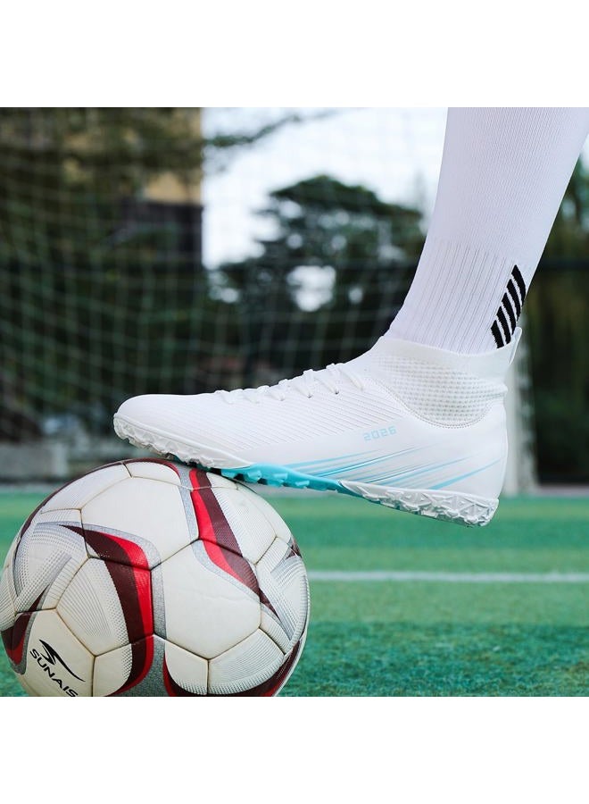 Biayvisas Soccer Cleats for Mens Womens Turf Soccer Shoes Indoor Footall Cleats High Ankle TF AG FG Football Boots Wide Training Sneaker, 2501 Tf White, 7.5 Women/6 Men - Image 3