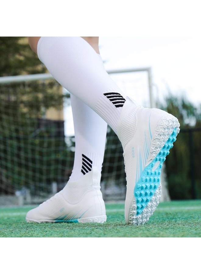 Biayvisas Soccer Cleats for Mens Womens Turf Soccer Shoes Indoor Footall Cleats High Ankle TF AG FG Football Boots Wide Training Sneaker, 2501 Tf White, 7.5 Women/6 Men - Image 2