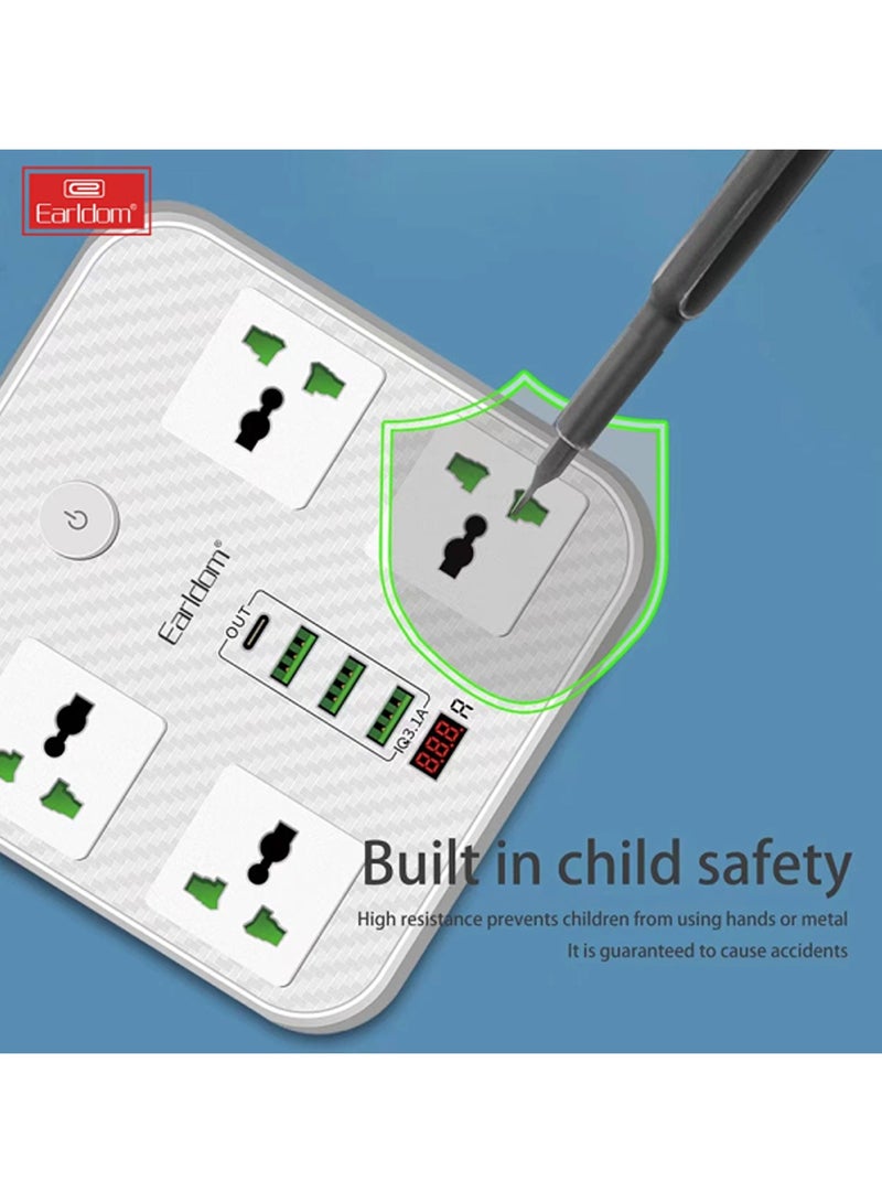 أيرلدوم Earldom ES-SC06 كابل تمديد متعدد المنافذ 4 مقابس مع منافذ USB - Image 2