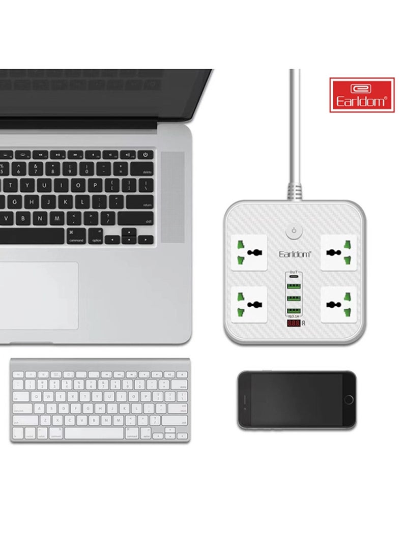 أيرلدوم Earldom ES-SC06 كابل تمديد متعدد المنافذ 4 مقابس مع منافذ USB - Image 3