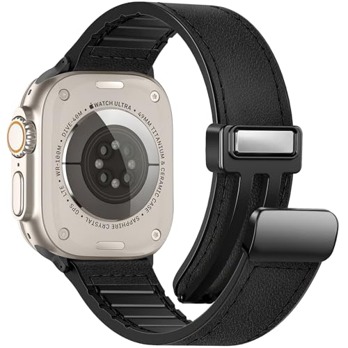 WestEagle Magnetic Leather Bands Compatible with Apple Watch 49mm 46mm 45mm 44mm 42mm(S3/2/1) for Men Women, Genuine Leather with Magnetic Buckle for iWatch Ultra1/2/3 Series SE11/10/9/8/7/6/5/4/3/2/1 - Image 1