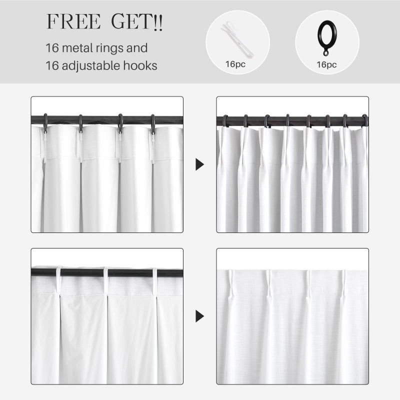 AUSSPVOCT Pinch Pleated Curtains 100% Blackout Linen Curtains 95 Inches Long for Bedroom Living Room, White Memory Trained Thermal Insulated Room Darkening Window Pleat Drapes with Hooks, 2 Panels, 40"Wx95"L - Image 2
