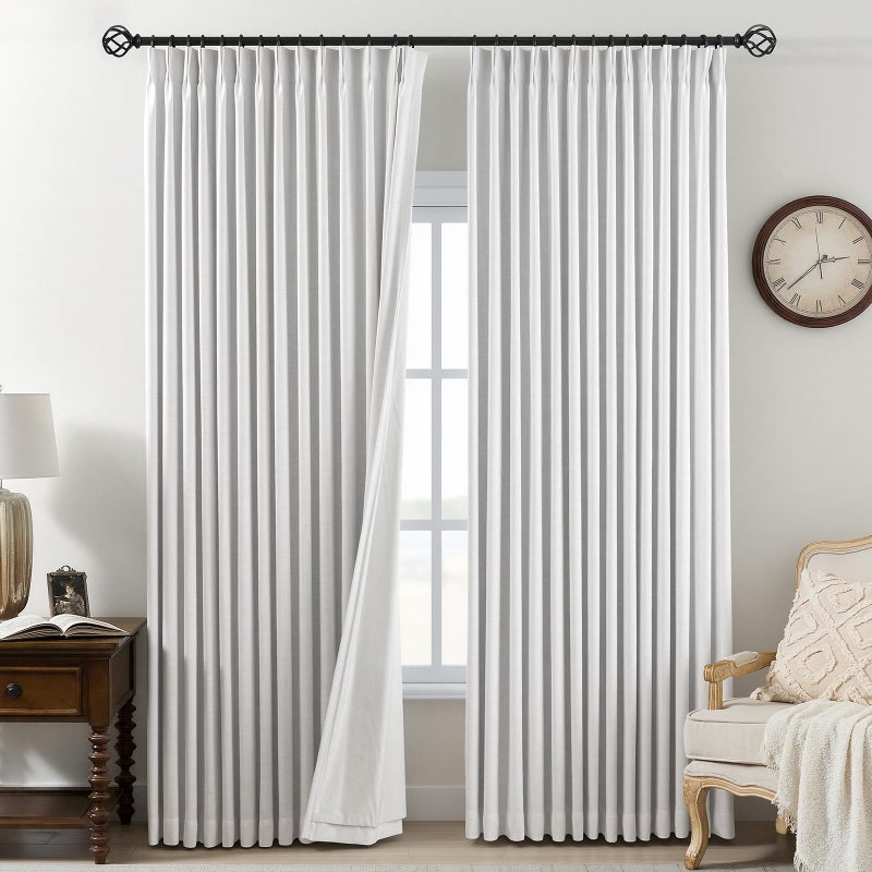 AUSSPVOCT Pinch Pleated Curtains 100% Blackout Linen Curtains 95 Inches Long for Bedroom Living Room, White Memory Trained Thermal Insulated Room Darkening Window Pleat Drapes with Hooks, 2 Panels, 40"Wx95"L - Image 1