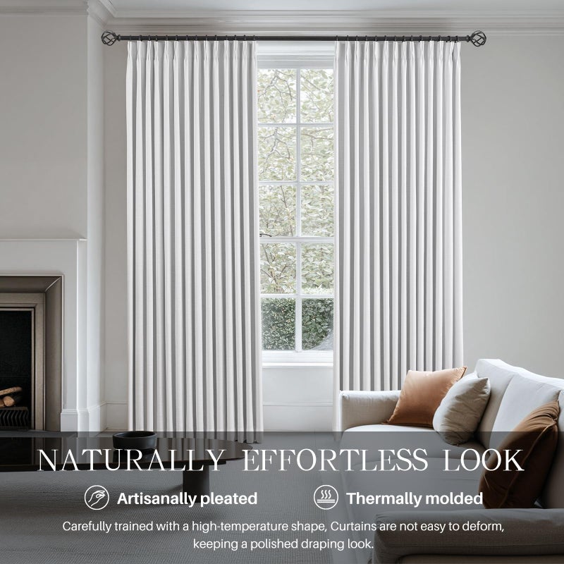 AUSSPVOCT Pinch Pleated Curtains 100% Blackout Linen Curtains 95 Inches Long for Bedroom Living Room, White Memory Trained Thermal Insulated Room Darkening Window Pleat Drapes with Hooks, 2 Panels, 40"Wx95"L - Image 3