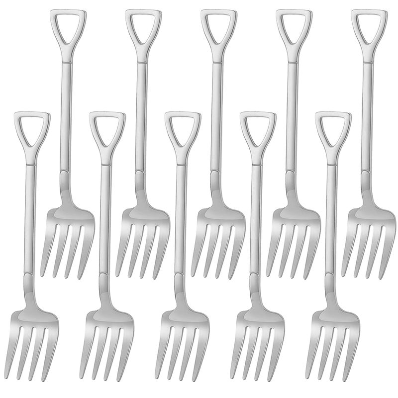 Comicfs 10 Pcs 47 Inches Silver Shovel Shape Fruit Forks Cocktail Sticks Set Stainless Steel Mini Salad Forks Appetizer Cake Dessert Forks Party Supplies 10 Silver