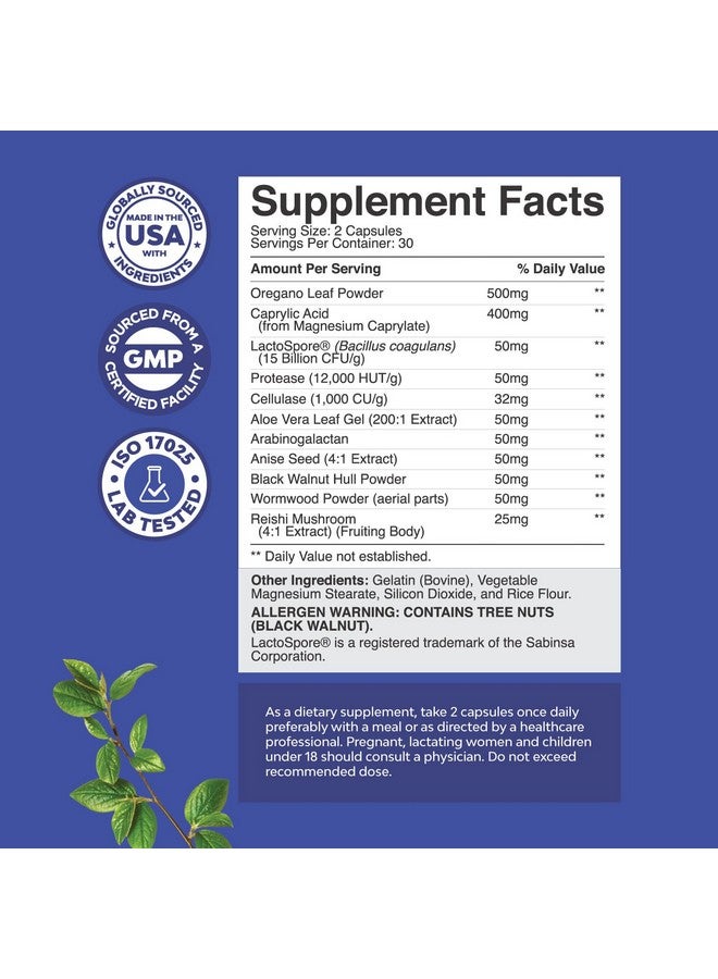 Natures Craft تنظيف الجسم كندي كلير من ناتشرز كرافت للنساء - تنظيف الأمعاء المضاد للنمو الزائد للنساء مع حمض الكابريليك والجوز الأسود والأفسنتين والأوريجانو - تنظيف كامل للجسم مع البروبيوتيك والبريبيوتيك - Image 2