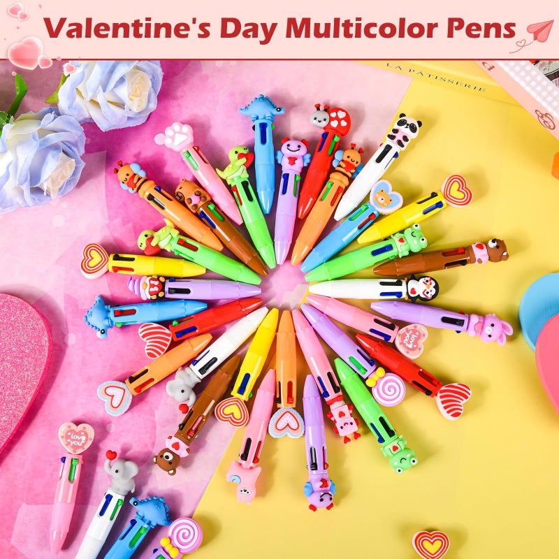 LiYiQ 50 Pcs Valentine's Day Animal Colorful Multicolor Pen in One Cartoon Cute Fun Cute Pens Bulk Kawaii Heart Capybara Frog Panda Shape Lovely Ballpoint Pens for Fun Gifts - Image 3