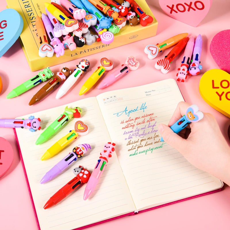 LiYiQ 50 Pcs Valentine's Day Animal Colorful Multicolor Pen in One Cartoon Cute Fun Cute Pens Bulk Kawaii Heart Capybara Frog Panda Shape Lovely Ballpoint Pens for Fun Gifts - Image 4