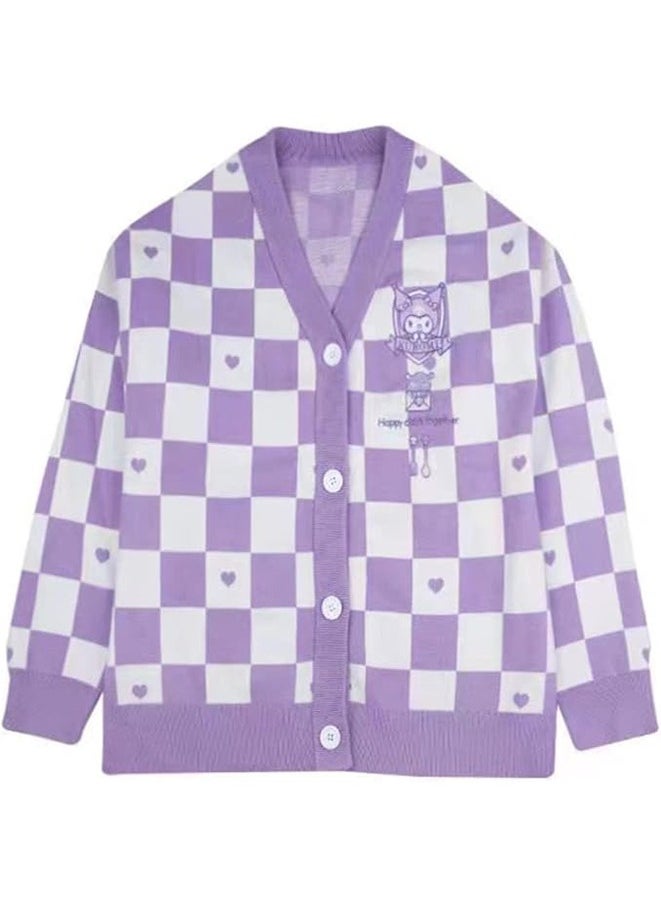 Generic - Kawaii Sweater Anime Plaid Cardigan Sweaters Cardigan for Women Cosplay Costume V Neck Long Sleeve(Free size) - Image 1