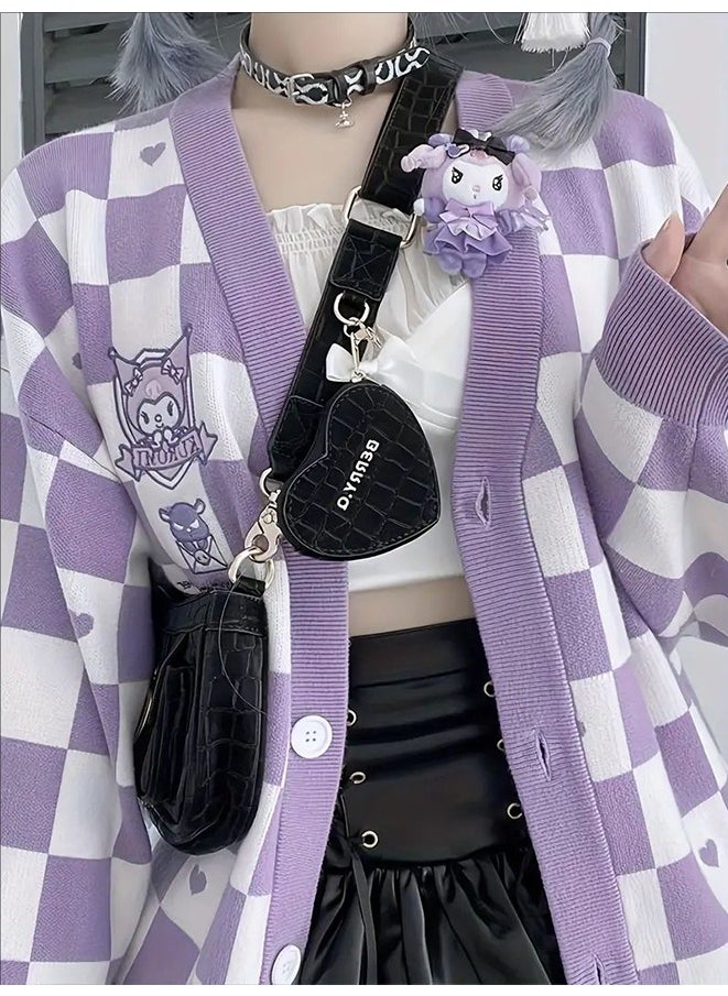 Generic - Kawaii Sweater Anime Plaid Cardigan Sweaters Cardigan for Women Cosplay Costume V Neck Long Sleeve(Free size) - Image 1