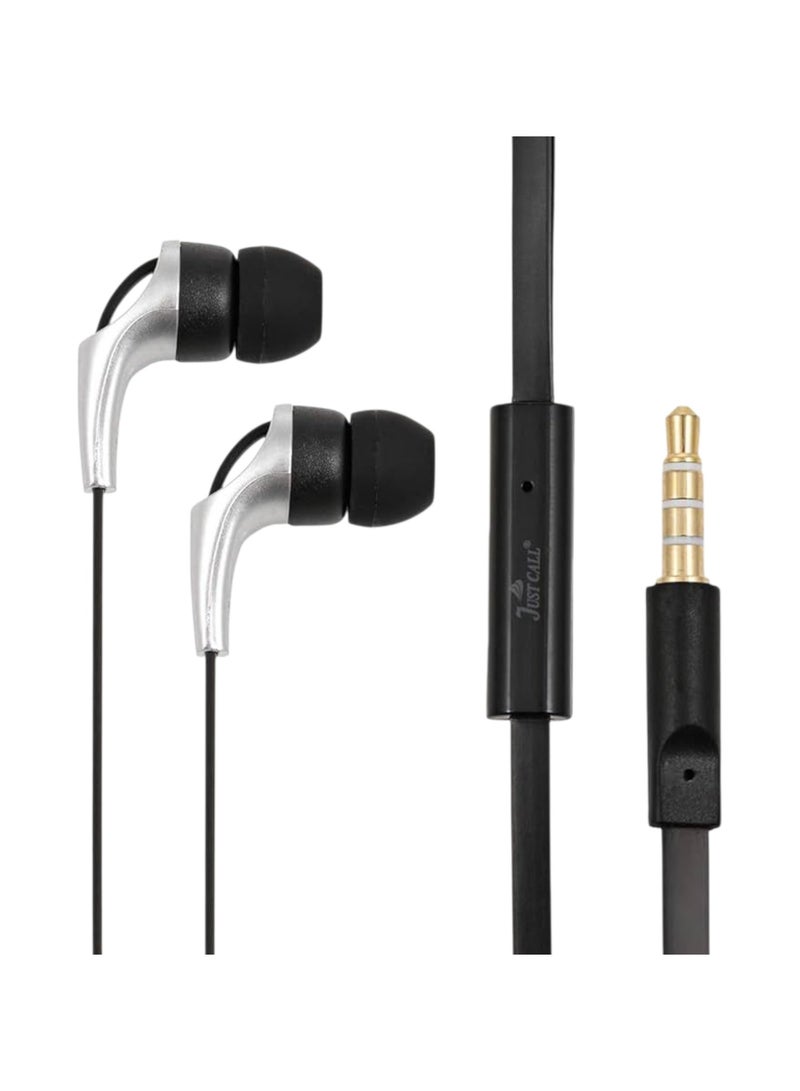 سماعة اذن سلكية بميكروفون وسلك مسطح عازل للضوضاء مع 3.5 ملم من يسون - اسود