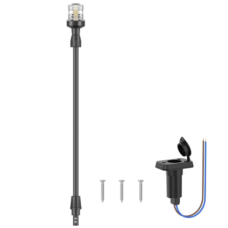Obcursco Boat Stern Lights, Telescoping Pole 27"-48" LED Anchor Light with Base, 12V Adjustable 3NM 360Â° Navigation Lighting for Pontoon, Yacht, Bass, and Fishing Boats (27"-48", Black) - Image 1