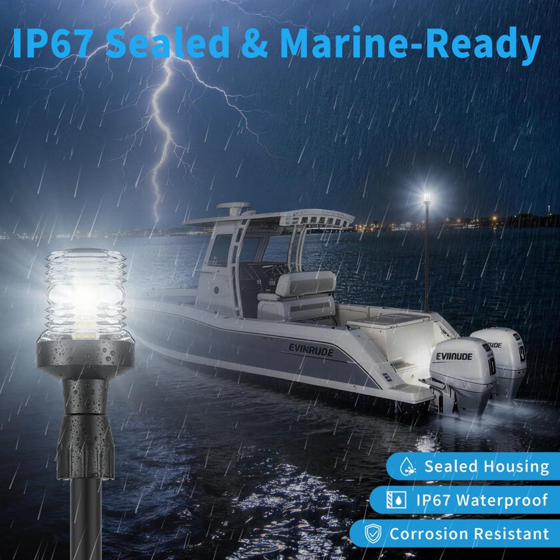 Obcursco Boat Stern Lights, Telescoping Pole 27"-48" LED Anchor Light with Base, 12V Adjustable 3NM 360Â° Navigation Lighting for Pontoon, Yacht, Bass, and Fishing Boats (27"-48", Black) - Image 3