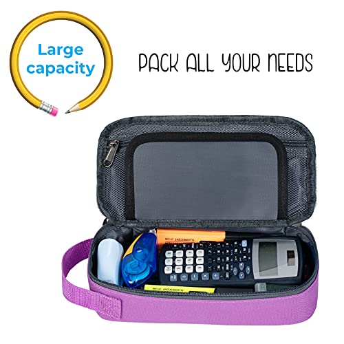 ECHSRT Large Pencil Case, Aesthetic Pen Pouch with Big Capacity, Minimalist Portable Stationery Bag with Handle for Office Organizer Purple Pencil Cases - Image 4