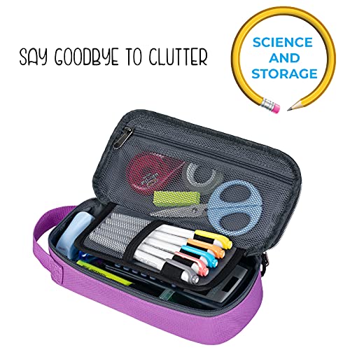 ECHSRT Large Pencil Case, Aesthetic Pen Pouch with Big Capacity, Minimalist Portable Stationery Bag with Handle for Office Organizer Purple Pencil Cases - Image 3