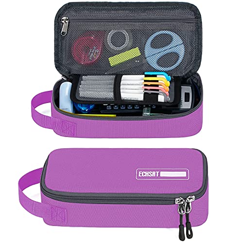 ECHSRT Large Pencil Case, Aesthetic Pen Pouch with Big Capacity, Minimalist Portable Stationery Bag with Handle for Office Organizer Purple Pencil Cases - Image 1