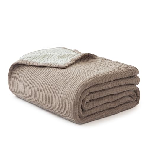 Simple&Opulence SimpleOpulence 100 Cotton Muslin Blanket King Size Lightweight Breathable 4 Layering Gauze Blanket for Bed Couch Camping Soft Bedspread Coverlet AllSeason Use Coffee 104 x 92 - Image 1