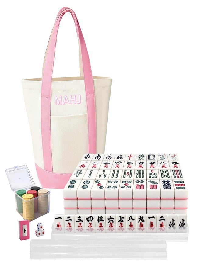 Kasmena Chinese Mahjong Tiles Set,30mm 144 Mahjong Game with Portable Storage Bags, 4 Racks, Scoring, Plastic Coins Dices for Adults & Enthusiasts - Image 1