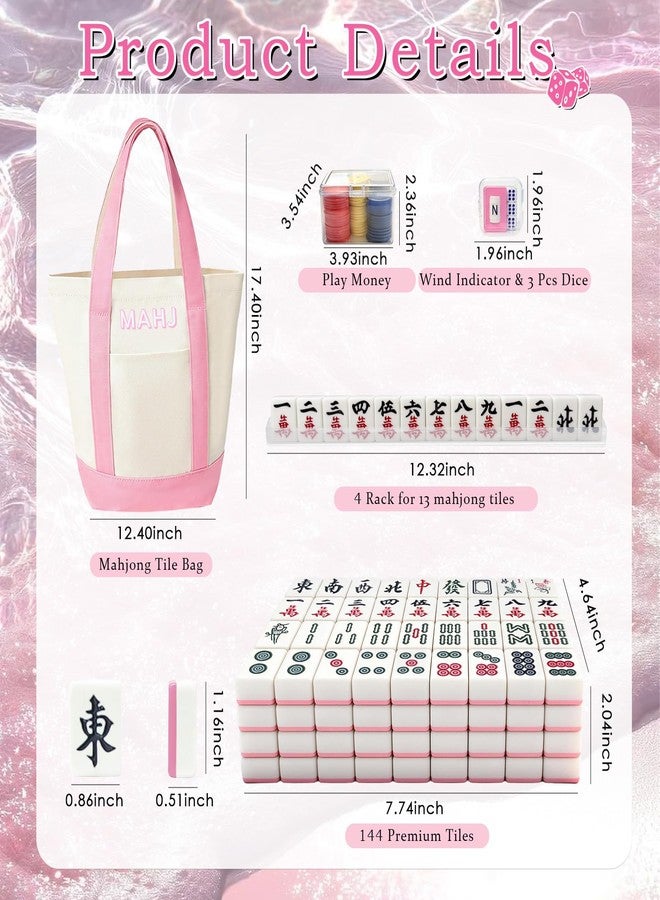 Kasmena Chinese Mahjong Tiles Set,30mm 144 Mahjong Game with Portable Storage Bags, 4 Racks, Scoring, Plastic Coins Dices for Adults & Enthusiasts - Image 3