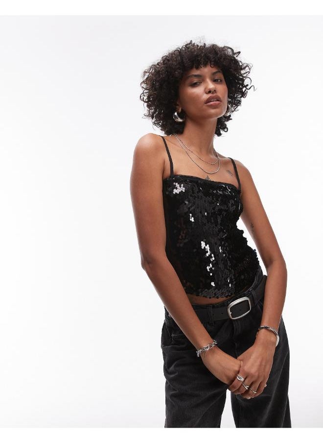 TOPSHOP Heavy Sequin Cami Top  - Image 1
