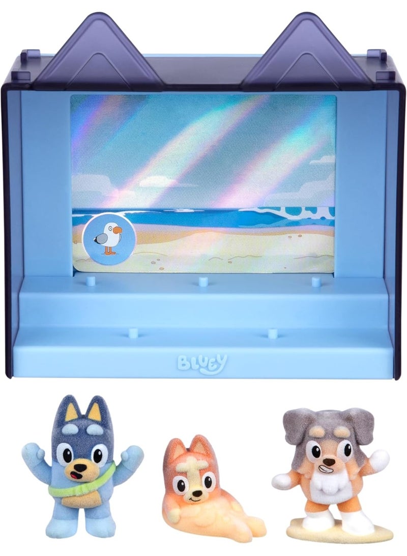 Bluey Fuzzies Episode Pack The Beach – 3 Flocked Mini Figures (1 Exclusive), Display Case, Foil Card & Collector Guide | 50+ to Collect - Image 3
