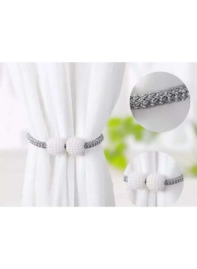2-Piece Pearl Design Magnetic Curtain Holder Silver/White 45cm - Image 1