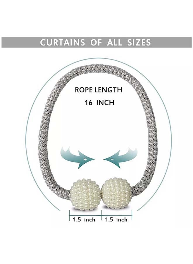 2-Piece Pearl Design Magnetic Curtain Holder Silver/White 45cm - Image 2