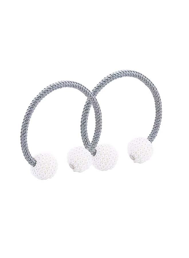 2-Piece Pearl Design Magnetic Curtain Holder Silver/White 45cm - Image 3