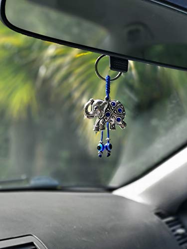 LUCKBOOSTIUM Elephant Keychain with Hanging Evil Eye Tassel - Decorative Evil Eye Keychain for Blessing and Goodluck Charm - Elephant Bag Charm, Rear View Mirror Accessories, Office and Home Decor - Image 3