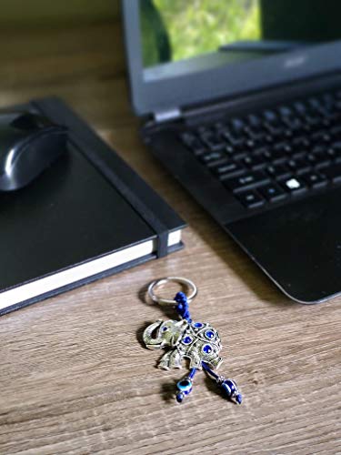 LUCKBOOSTIUM Elephant Keychain with Hanging Evil Eye Tassel - Decorative Evil Eye Keychain for Blessing and Goodluck Charm - Elephant Bag Charm, Rear View Mirror Accessories, Office and Home Decor - Image 4