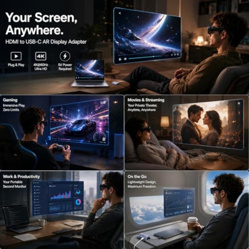 محول عرض AR Glasses HDMI إلى USB-C، محول فيديو 4K@60 هرتز، مصدر HDMI إلى محول عرض USB C، لـ XREAL/Air Pro/RayNeo/Rokid، Switch 2/1، Xbox1، PS4/5، الشاشات المحمولة - Image 4