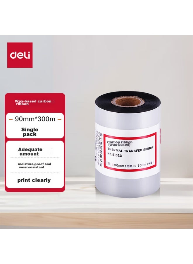 ديلي Deli 90mm*300m طابعة نقل حراري للباركود طابعة ملصقات شريط كربوني شمعي عالمي 81523 (لفة واحدة) - Image 1