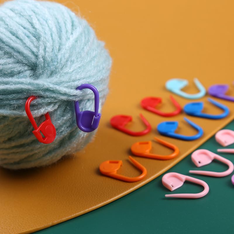 Ubuymart Crochet Ring 5 Pack Knitting Crochet Ring for Finger, with 50pcs(Color Ship Randomly) Knitting Crochet Locking Stitch Markers, Adjustable Crochet Stuff Ring Crochet Accessories- Multicolor - Image 4
