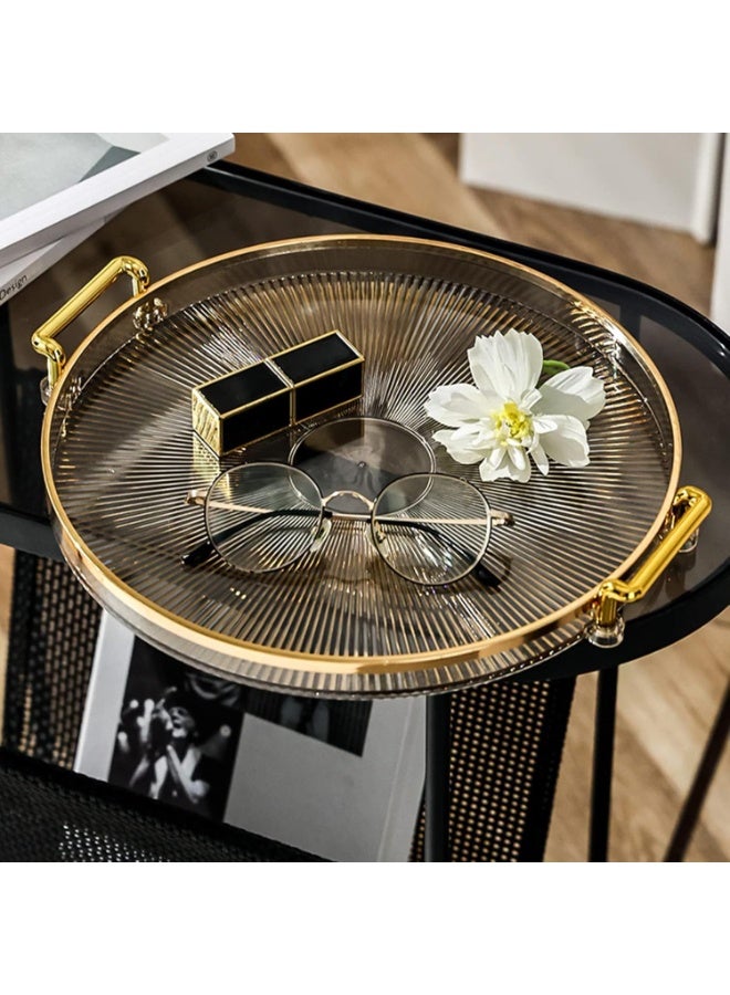 DUNISO Serving Trays with Handles，Fruit Tray，Home Decorative Coffee Table Round Tray，Sturdy and Durable，for Bedroom, Bedside Table, Dresser,Living Room, Dining Room，Amber - Image 3